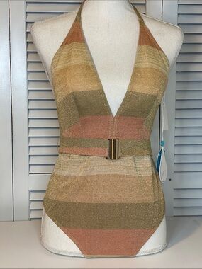 NWT - Wet Swim Metallic Striped Halter One-Piece Swimsuit